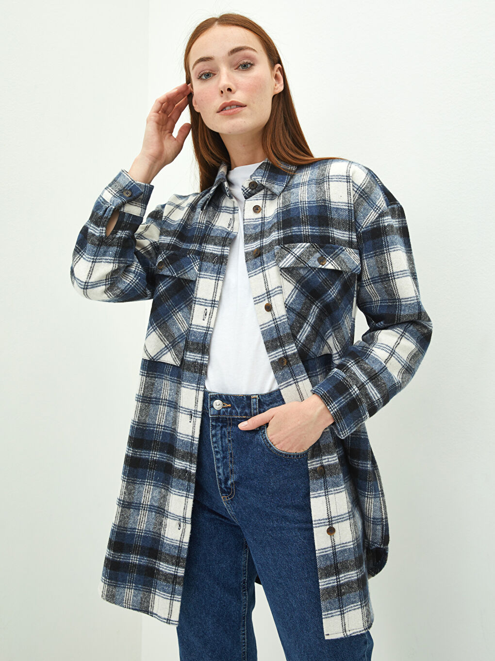 Plaid Long Sleeve Oversize Flannel Women's Shirt Tunic-1