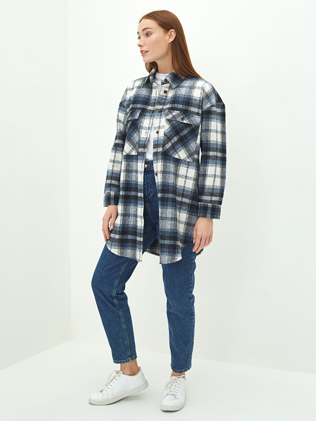 Plaid Long Sleeve Oversize Flannel Women's Shirt Tunic-2