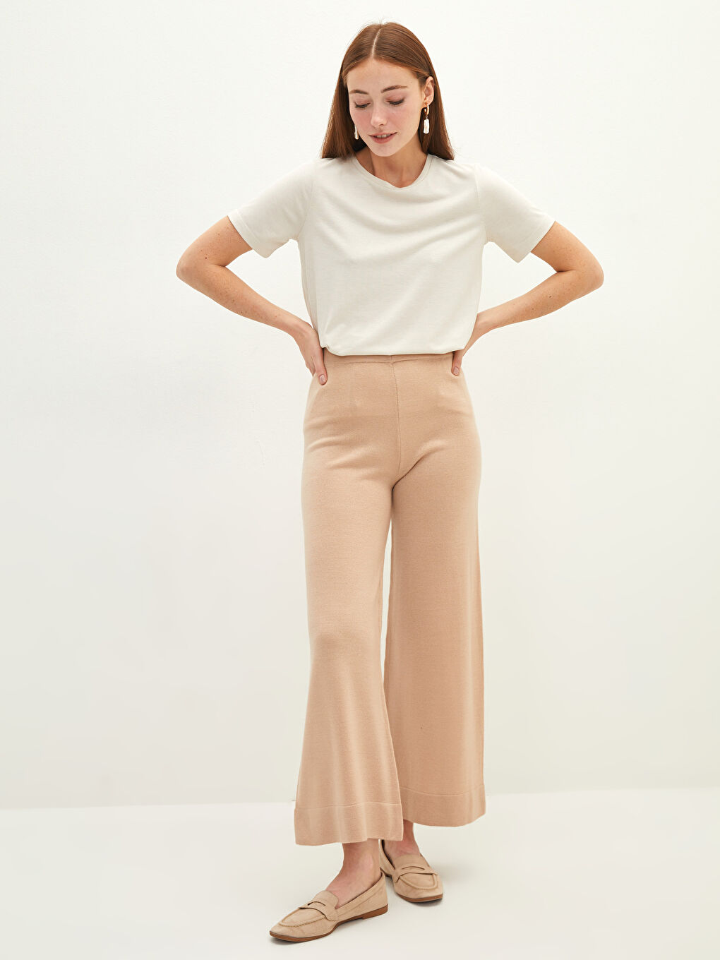 Women's Elastic Waist Bell-Bottoms Regular Tricot Trousers-1
