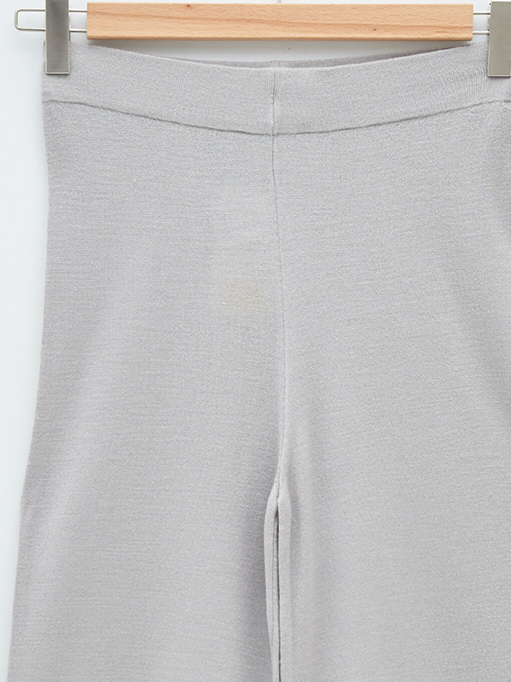 Gri Kadın Beli Lastikli Geniş Paça Düz Triko Pantolon-8