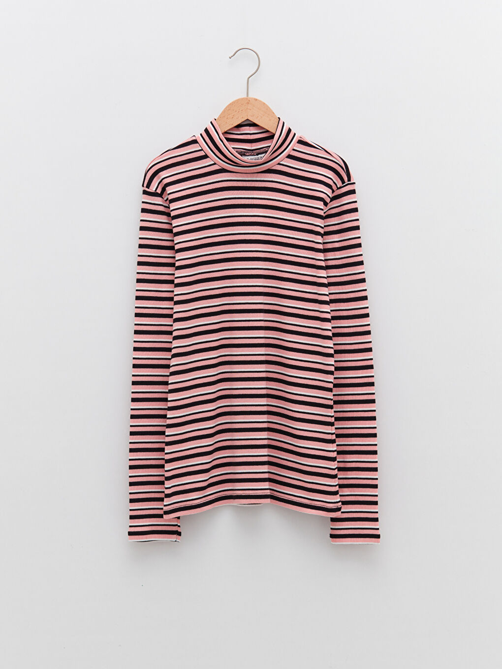 Pembe Balıkçı Yaka Çizgili Uzun Kollu Kız Çocuk Tişört