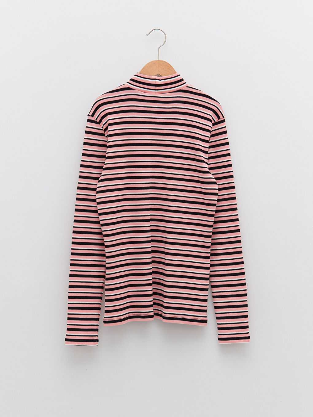 Pembe Balıkçı Yaka Çizgili Uzun Kollu Kız Çocuk Tişört-1