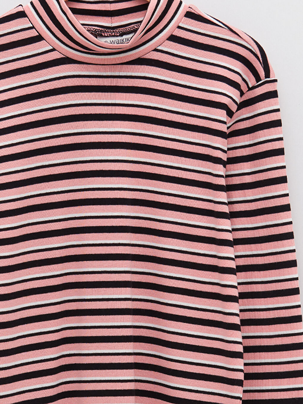 Pembe Balıkçı Yaka Çizgili Uzun Kollu Kız Çocuk Tişört-2