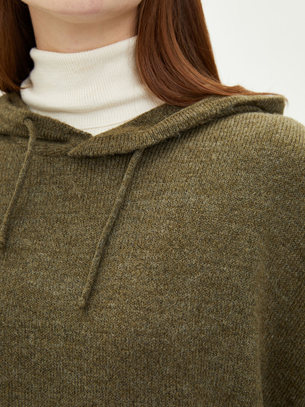 Yeşil Kapüşonlu Düz Kısa Kollu Kadın Triko Elbise-7