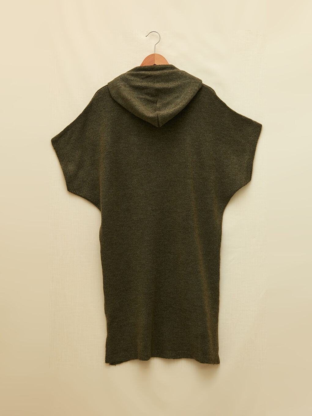 Yeşil Kapüşonlu Düz Kısa Kollu Kadın Triko Elbise-10