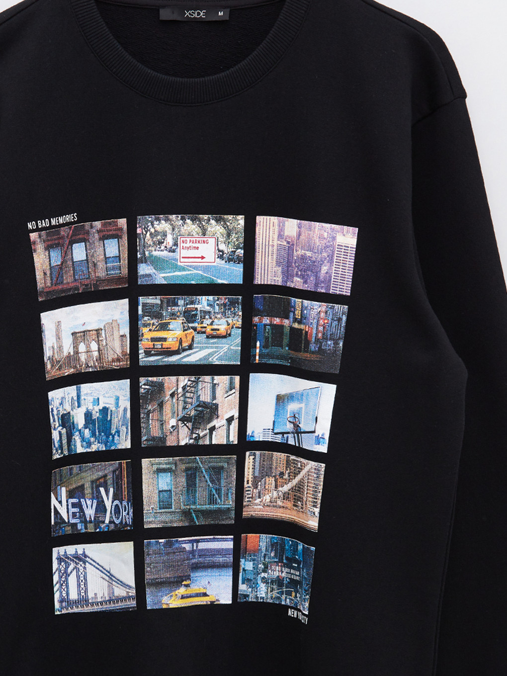 Siyah Bisiklet Yaka Uzun Kollu Baskılı Erkek Sweatshirt-2