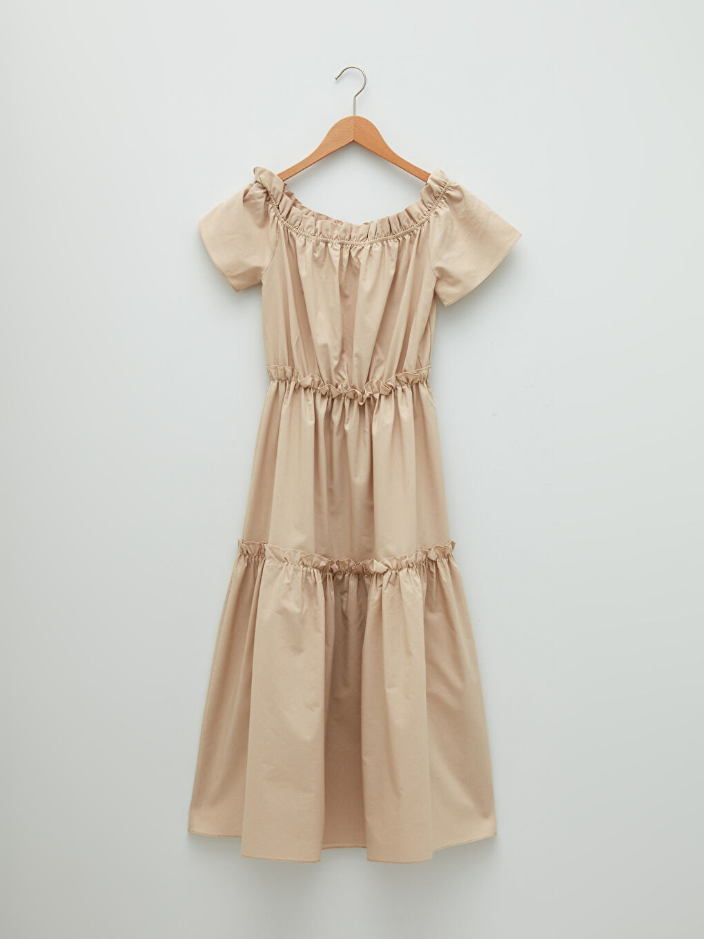 Boat Neck Ruffle Detailed Short Sleeve Women's Dress-6