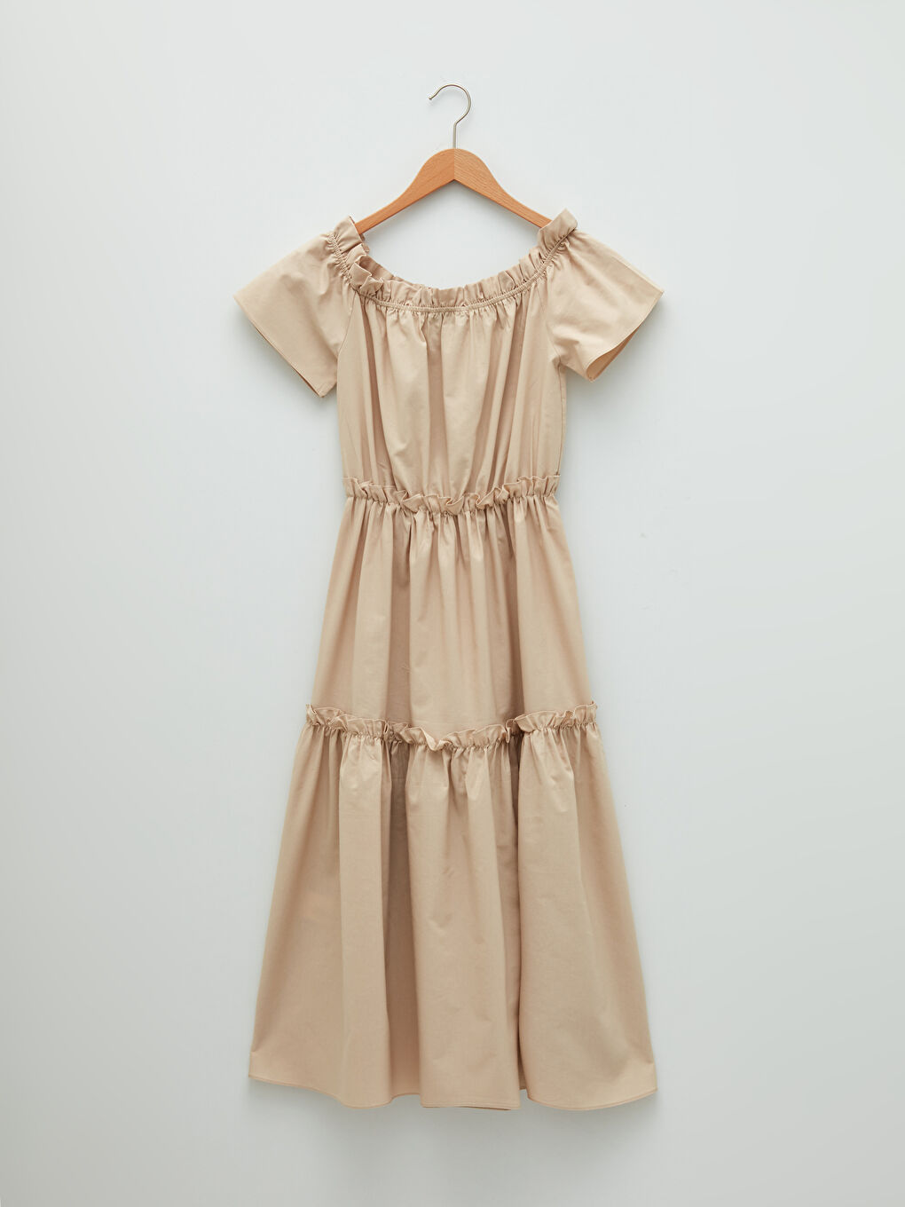 Boat Neck Ruffle Detailed Short Sleeve Women's Dress-7