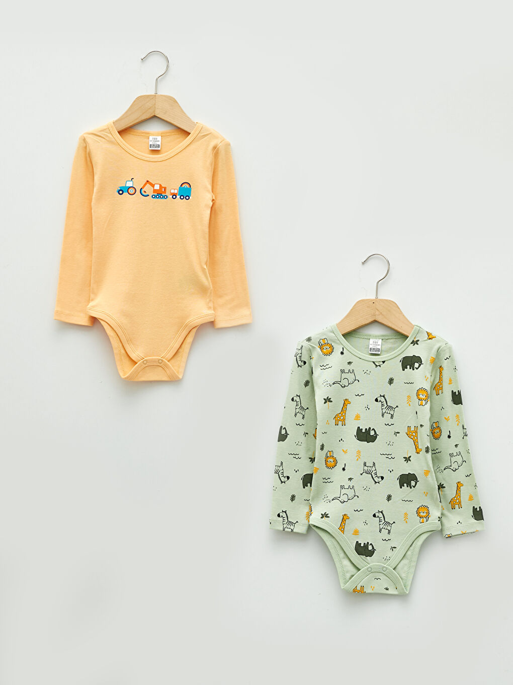 Боди с круглым вырезом и длинным рукавом с принтом для мальчика с заклепками на промежности, 2 упаковки