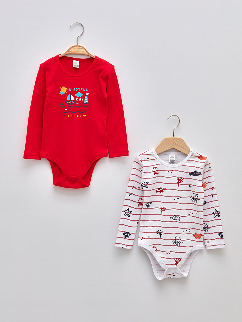 Crew Neck Long Sleeve Printed Cotton Baby Boy Body with Snap Crotch 2-Pack