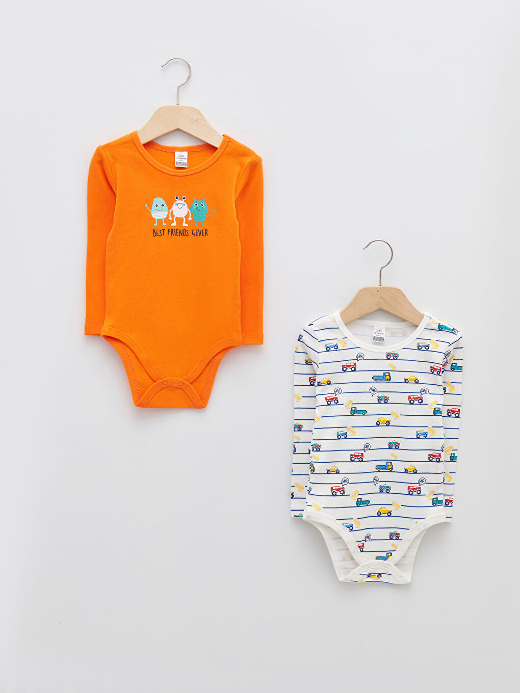 Crew Neck Long Sleeve Printed Cotton Baby Boy Body with Snap Crotch 2-Pack