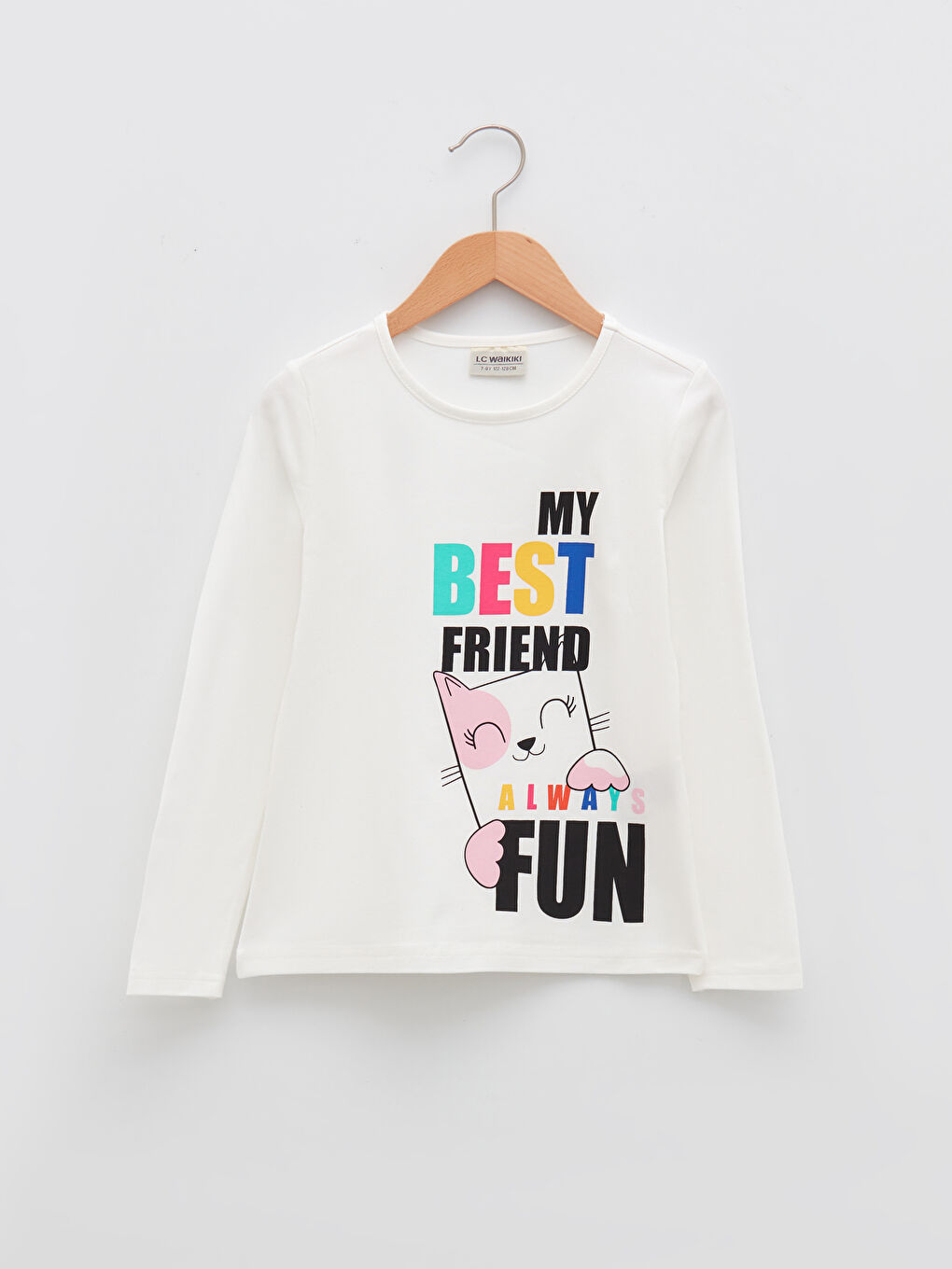 Crew Neck Printed Long Sleeve Cotton Girl T-shirt
