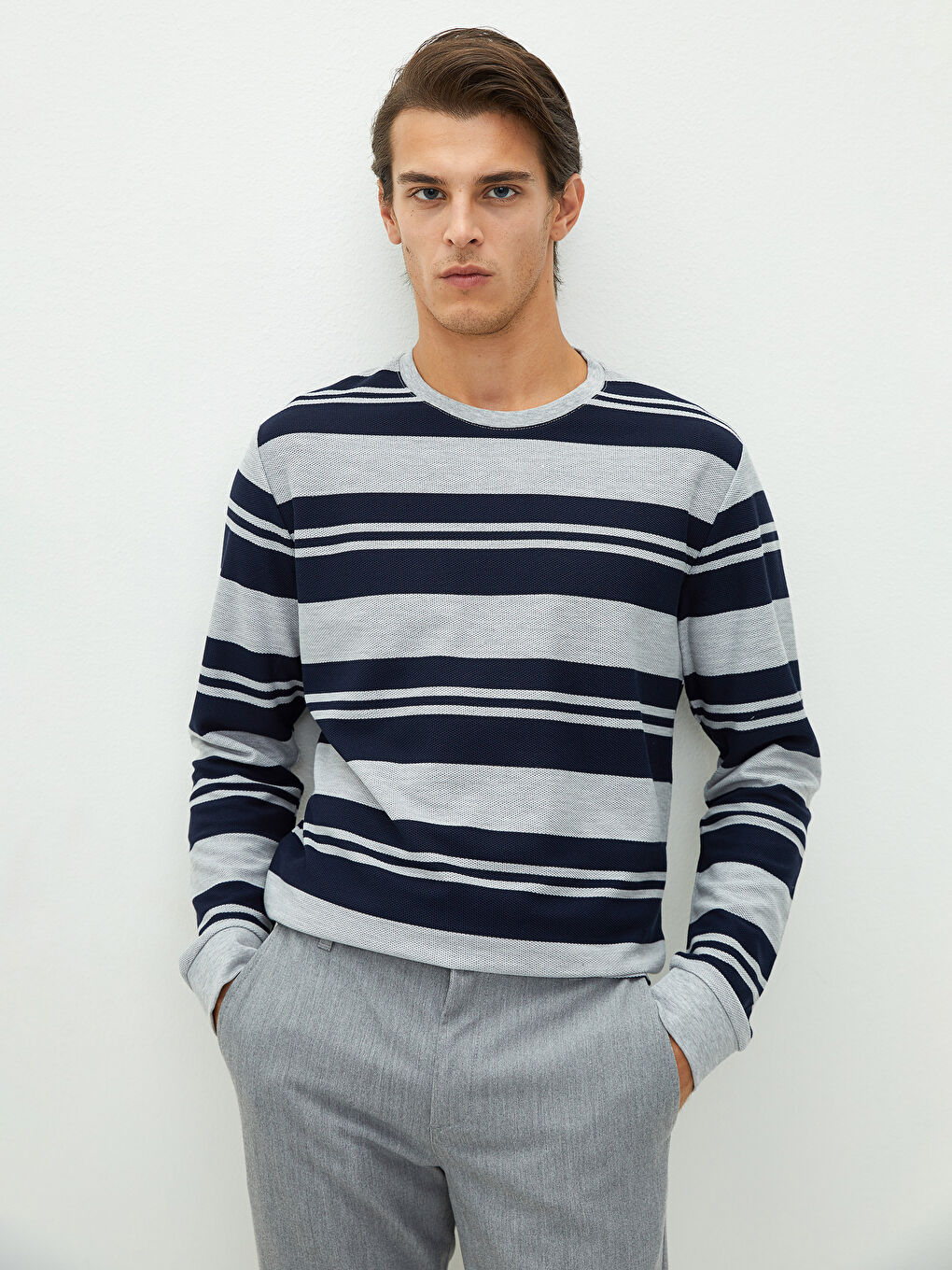 Crew Neck Long Sleeve Striped Men's T-Shirt