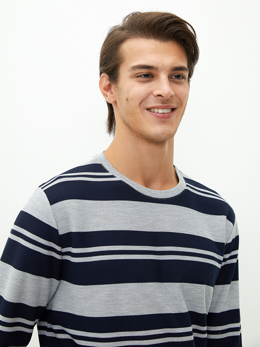 Crew Neck Long Sleeve Striped Men's T-Shirt-2