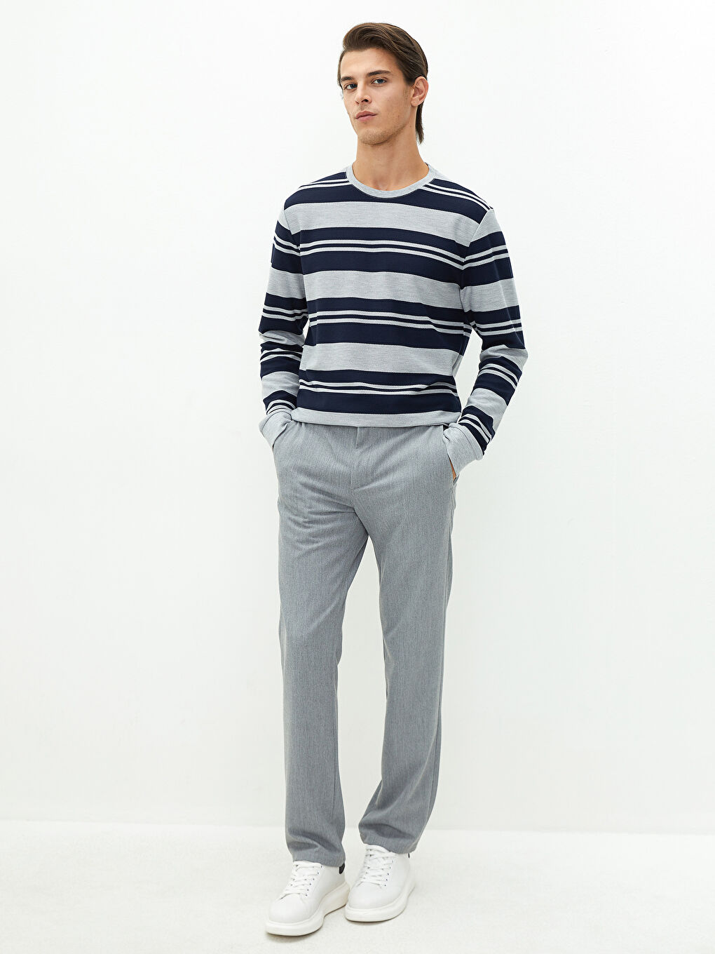 Crew Neck Long Sleeve Striped Men's T-Shirt-3