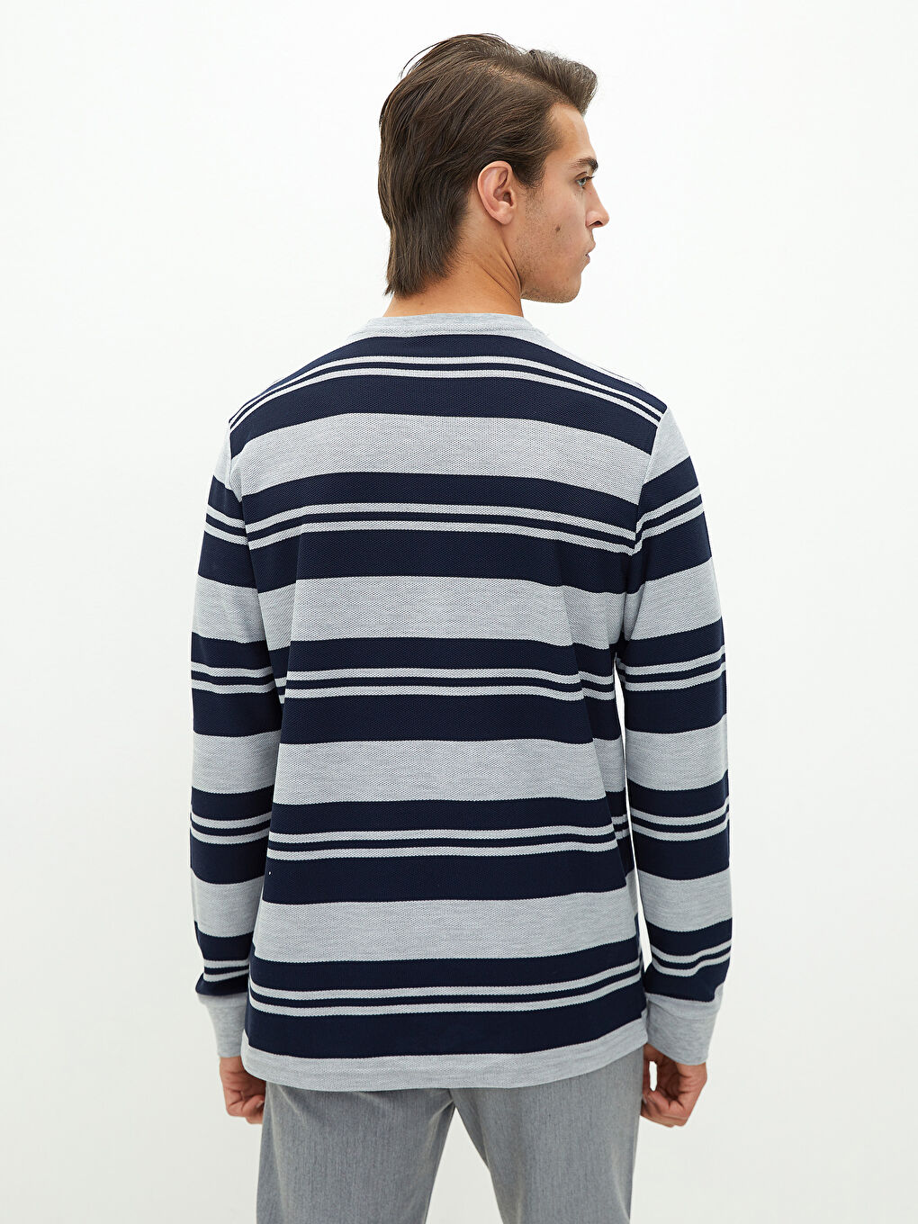 Crew Neck Long Sleeve Striped Men's T-Shirt-4