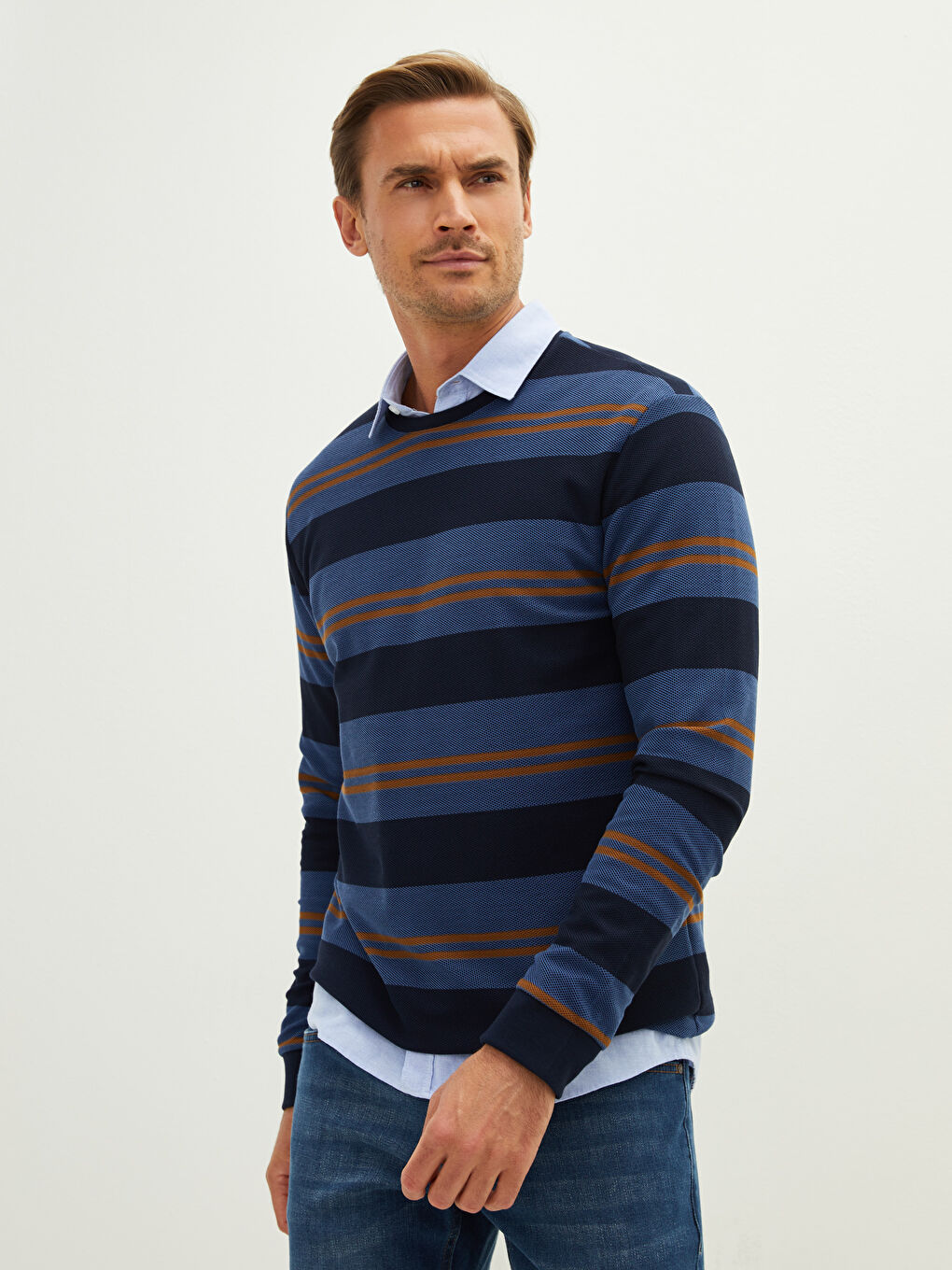 Crew Neck Long Sleeve Striped Men's T-Shirt