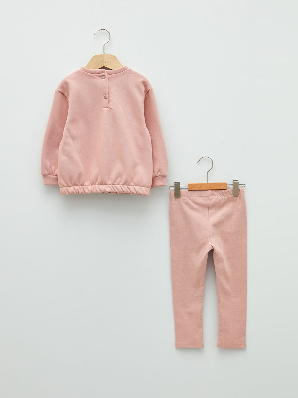 Pembe Bisiklet Yaka Uzun Kollu Minnie Mouse Baskılı Kız Bebek Sweatshirt ve Tayt 2'li Takım-1