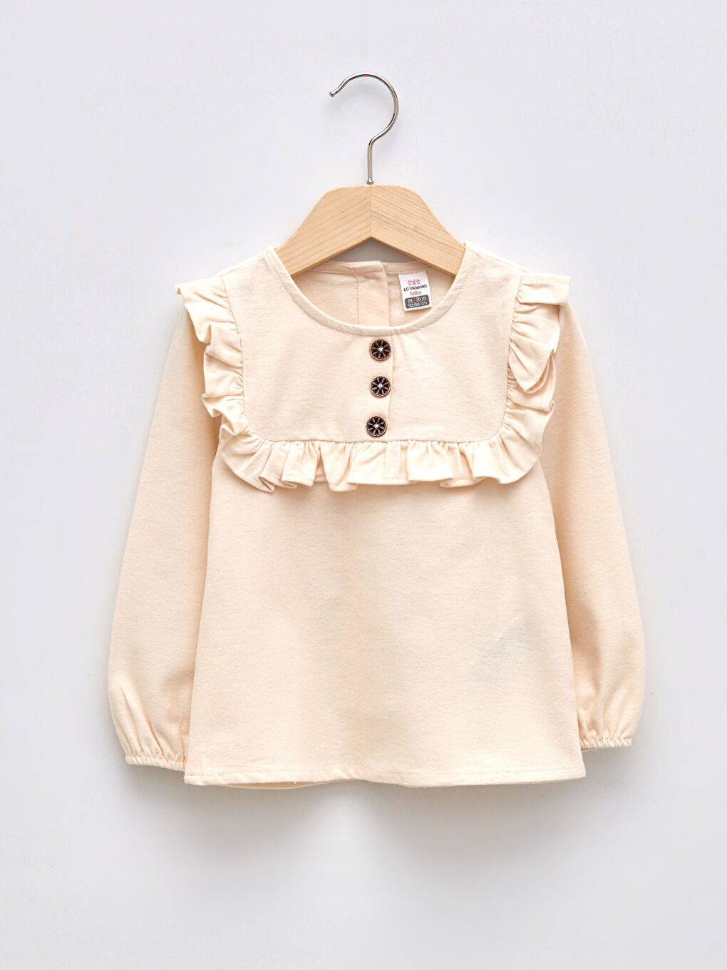 Ekru Bisiklet Yaka Uzun Kollu Pamuklu Kız Bebek Bluz-2