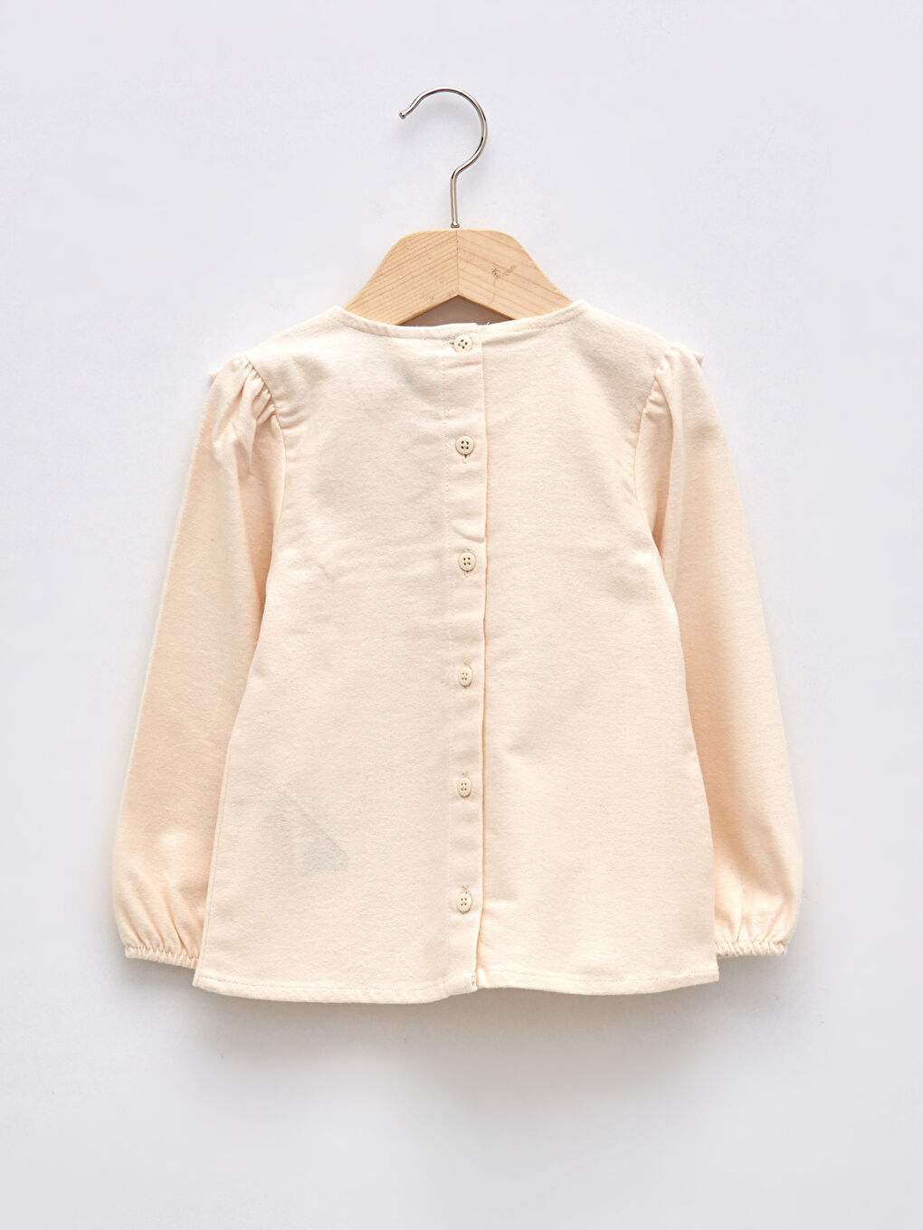 Ekru Bisiklet Yaka Uzun Kollu Pamuklu Kız Bebek Bluz-3