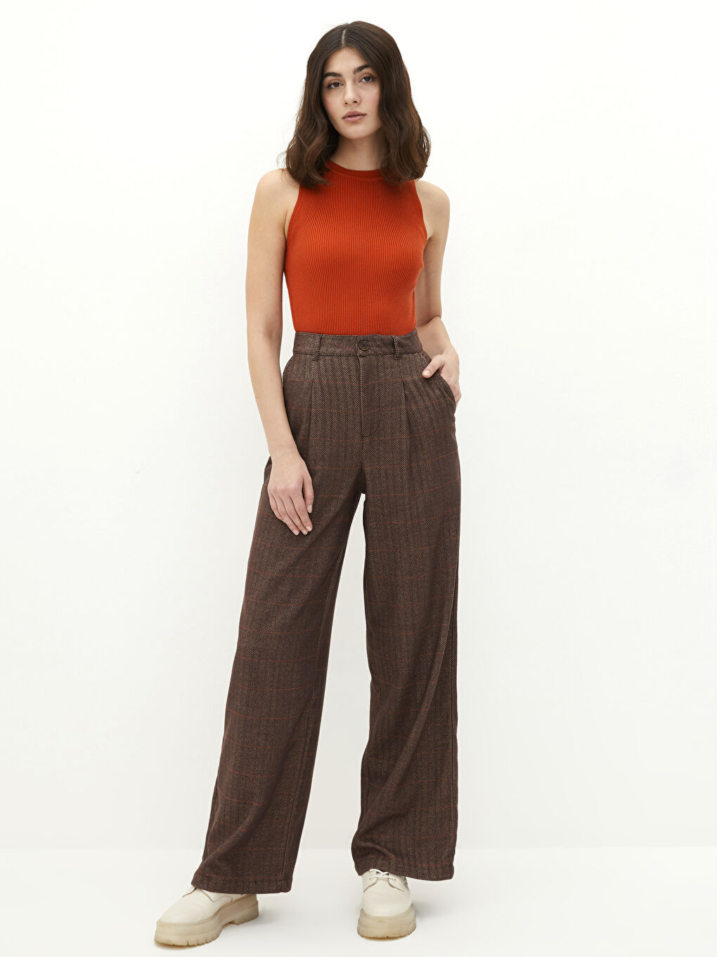 LCW Vision Normal Waist Comfortable Pattern Patterned Pocket Detailed Women's Trousers -W1HB07Z8-JSA
