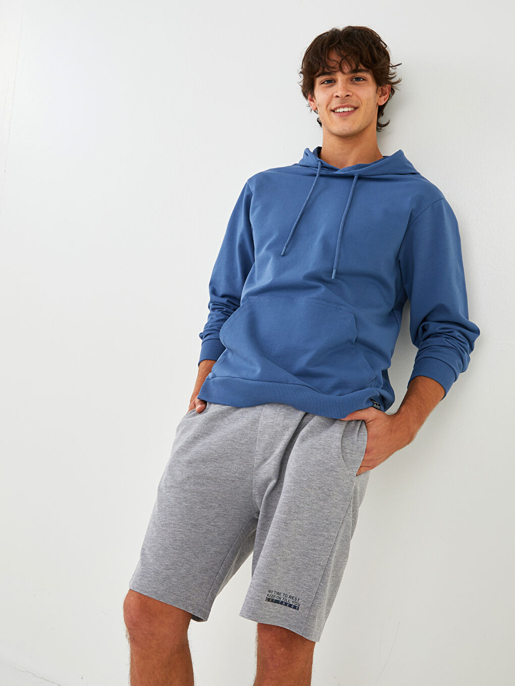 Gri Standart Kalıp Örme Erkek Şort-1