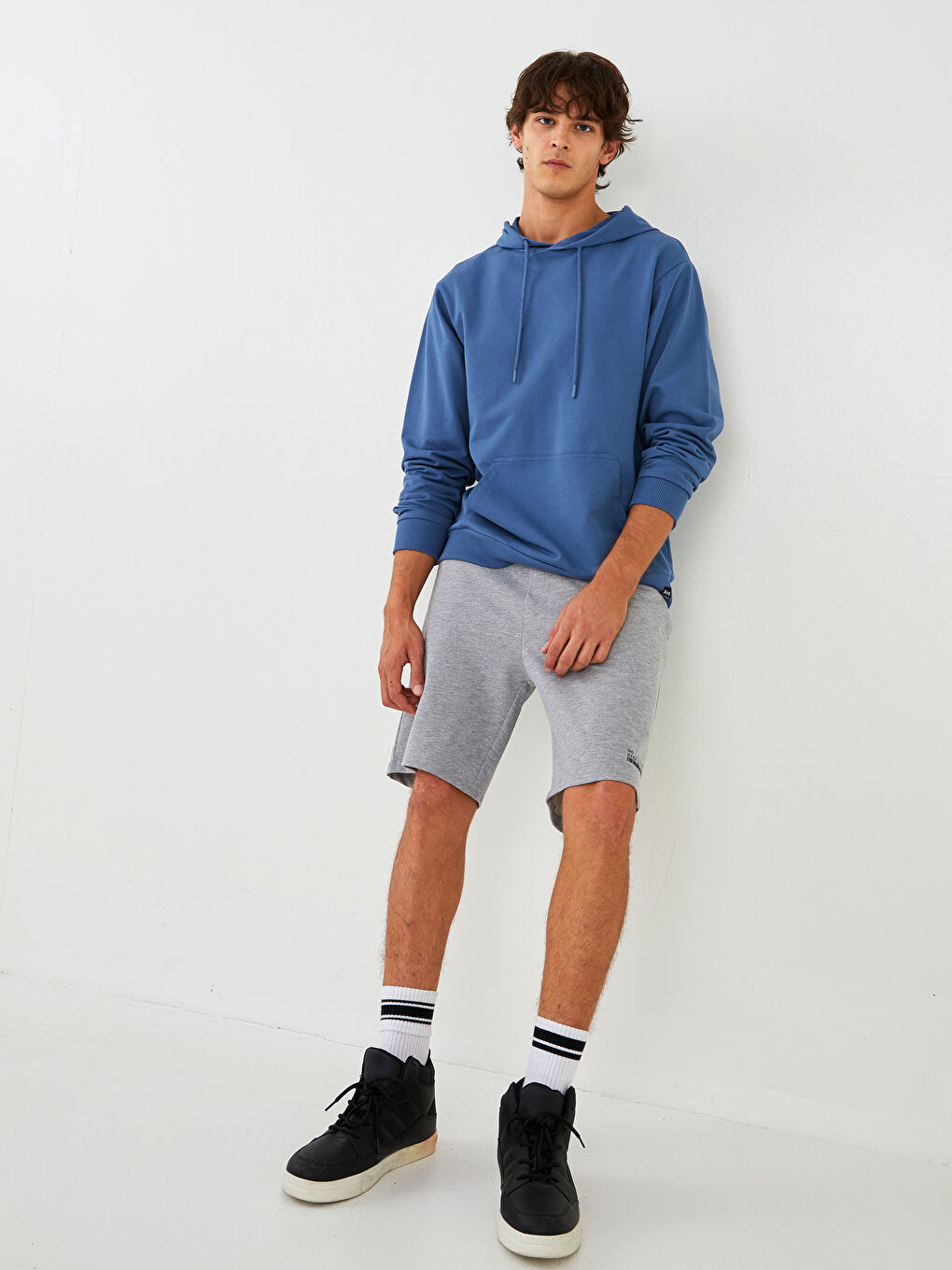 Gri Standart Kalıp Örme Erkek Şort-2