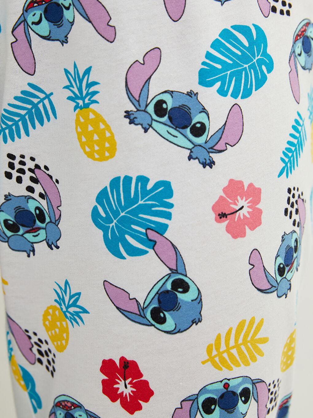 Ensemble de Pyjama en Coton à Manches Courtes Imprimé Lilo & Stitch pour Femmes Col Rond-3