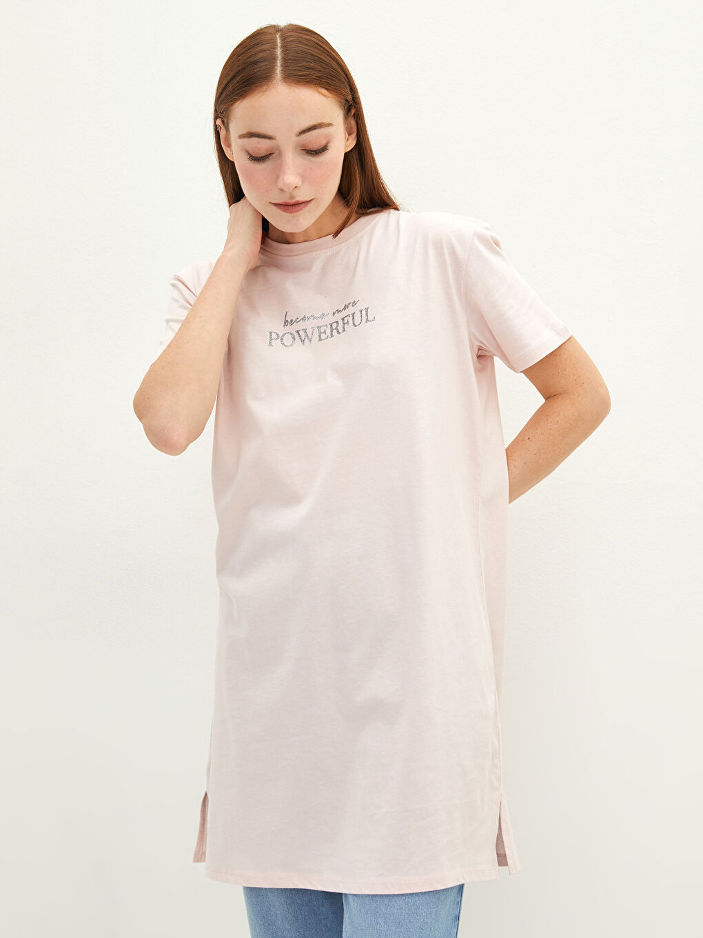 Crew Neck Printed Short Sleeve Cotton Women's Tunic