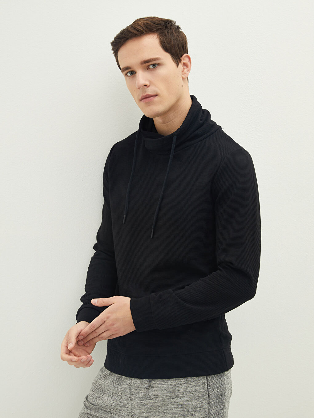 Monk Collar Long Sleeve Men's Sweatshirt-1