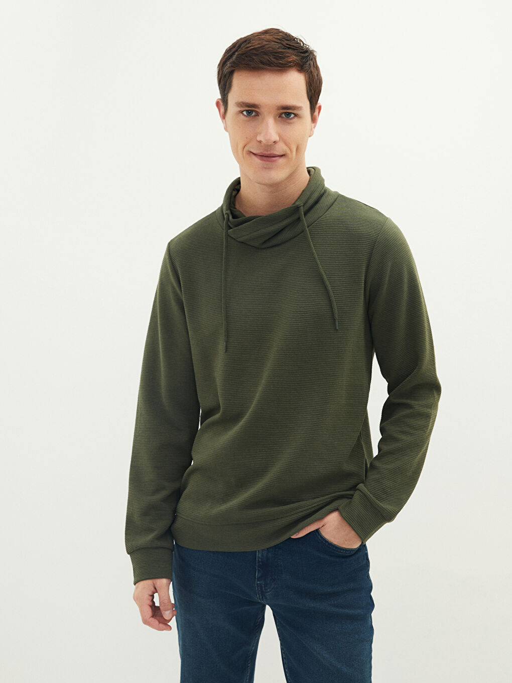 Monk Collar Long Sleeve Men's Sweatshirt -W1HC40Z8-MGL