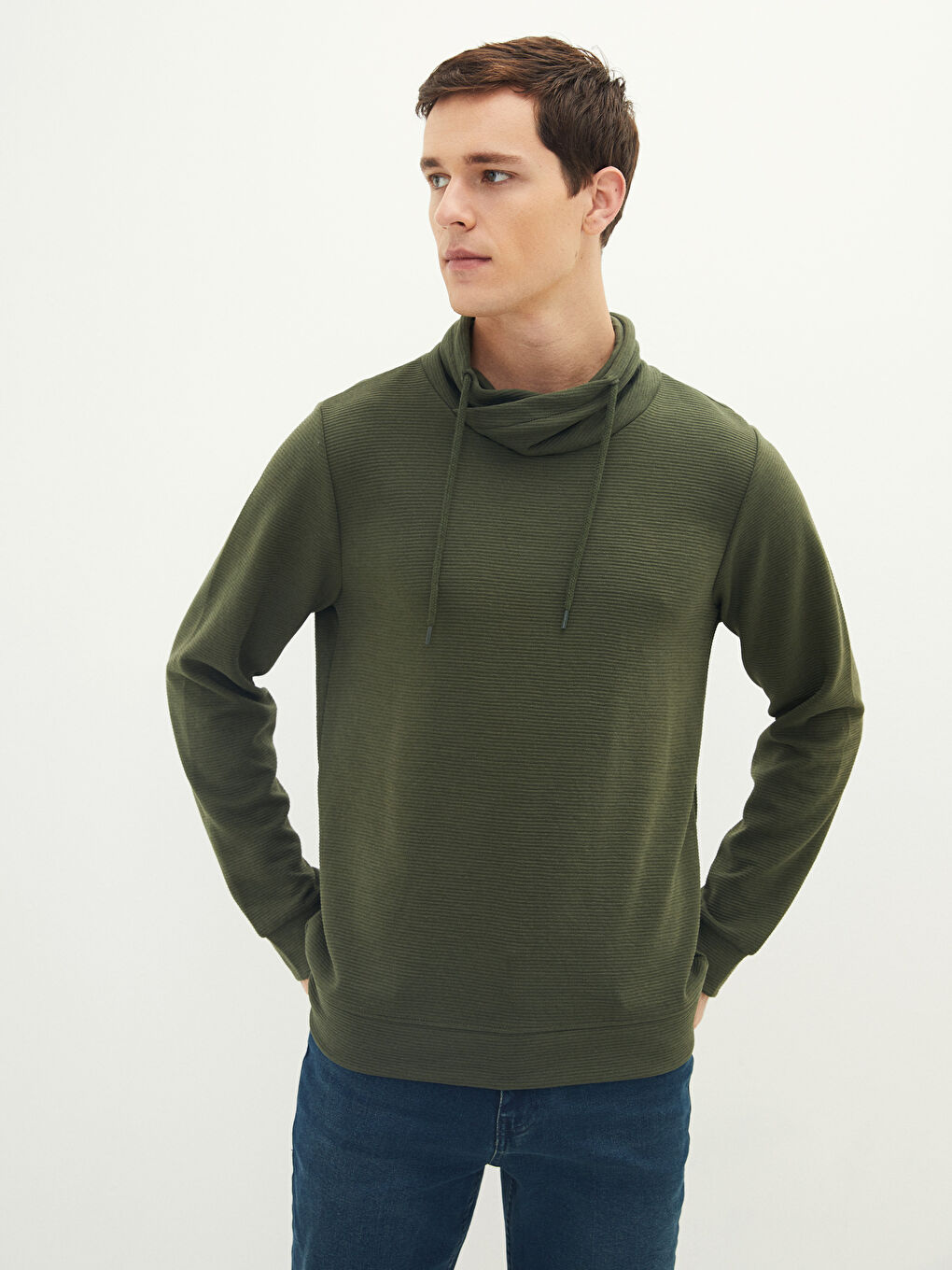 Monk Collar Long Sleeve Men's Sweatshirt -W1HC40Z8-MGL