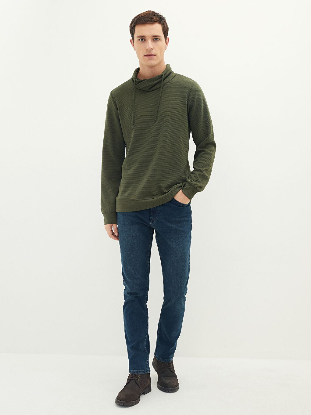 Monk Collar Long Sleeve Men's Sweatshirt -W1HC40Z8-MGL