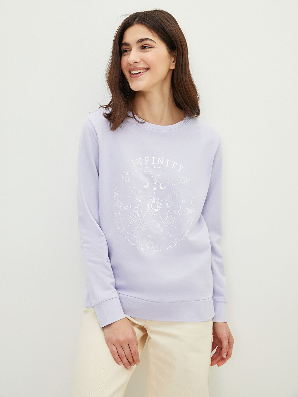 Crew Neck Printed Long Sleeve Women's Sweatshirt