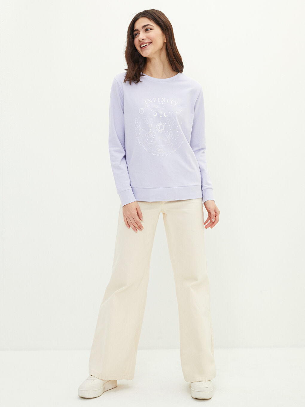 Crew Neck Printed Long Sleeve Women's Sweatshirt-2