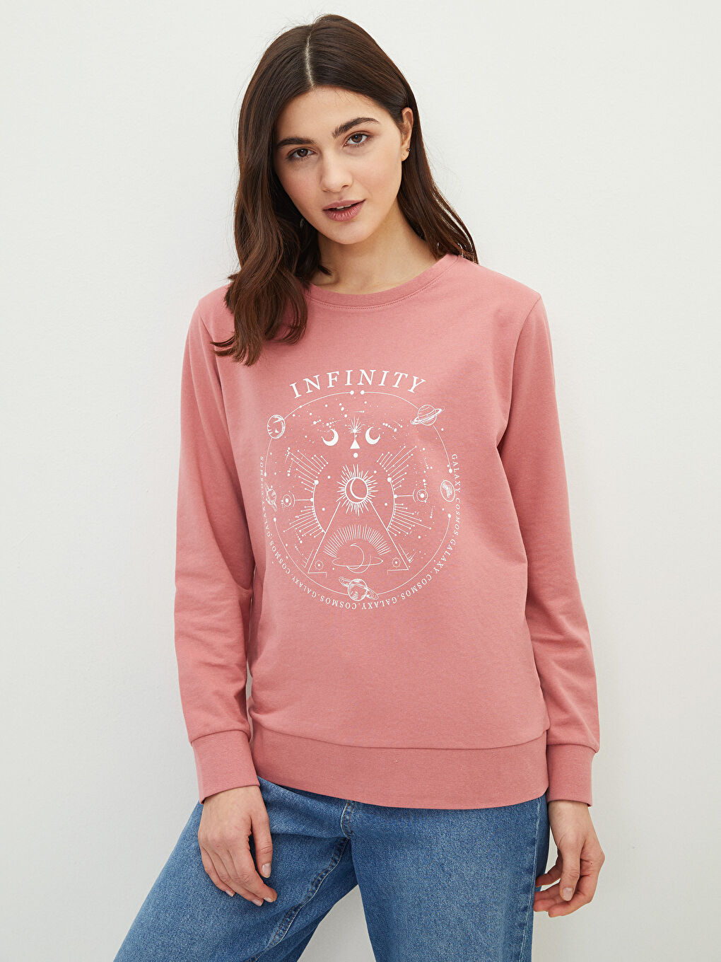 Crew Neck Printed Long Sleeve Women's Sweatshirt