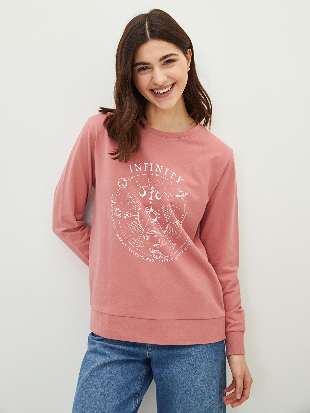 Crew Neck Printed Long Sleeve Women's Sweatshirt-1