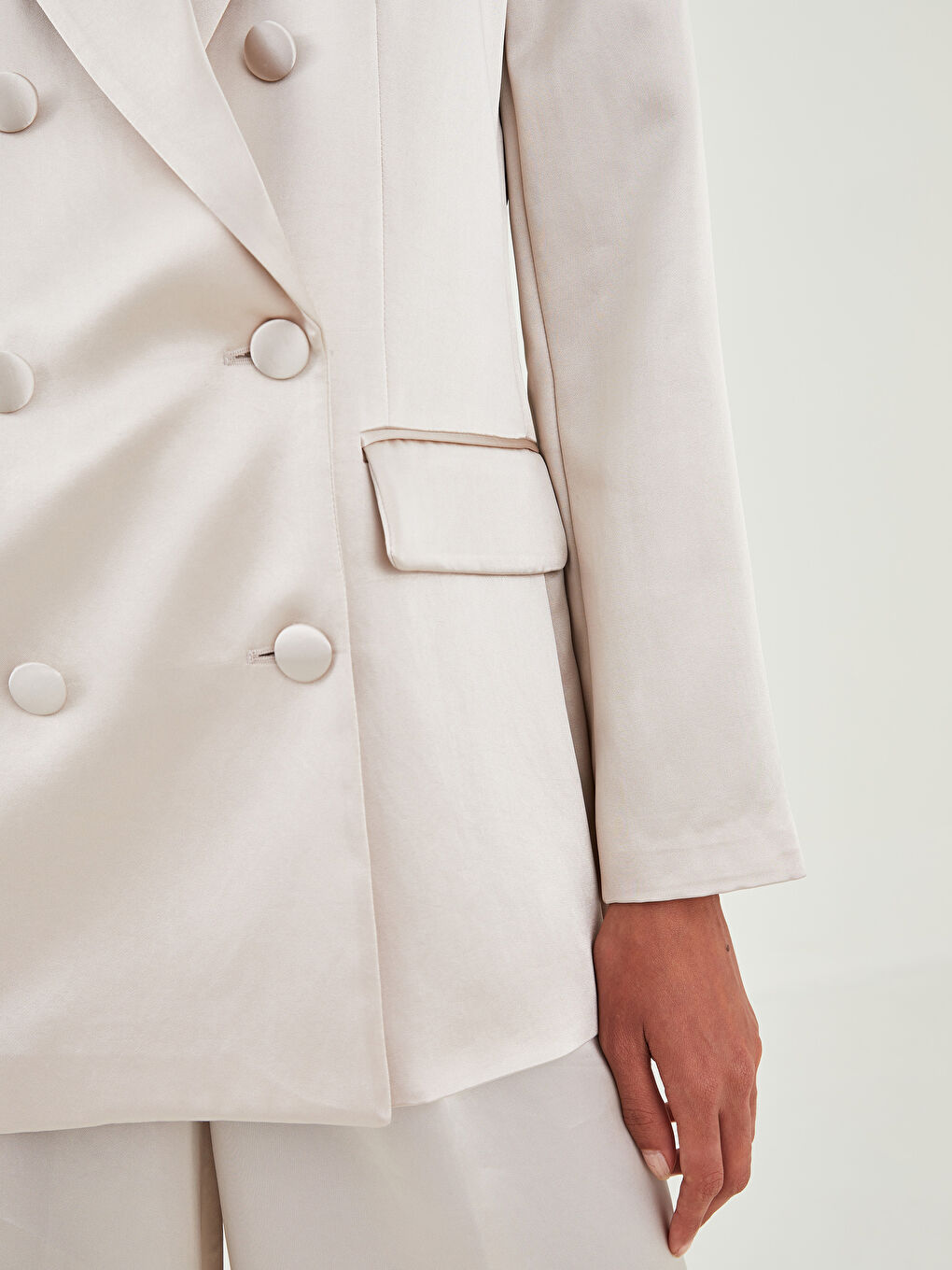 Bej Düz Uzun Kollu Kadın Ceket-4