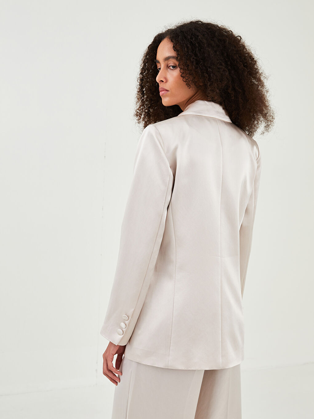 Bej Düz Uzun Kollu Kadın Ceket-5
