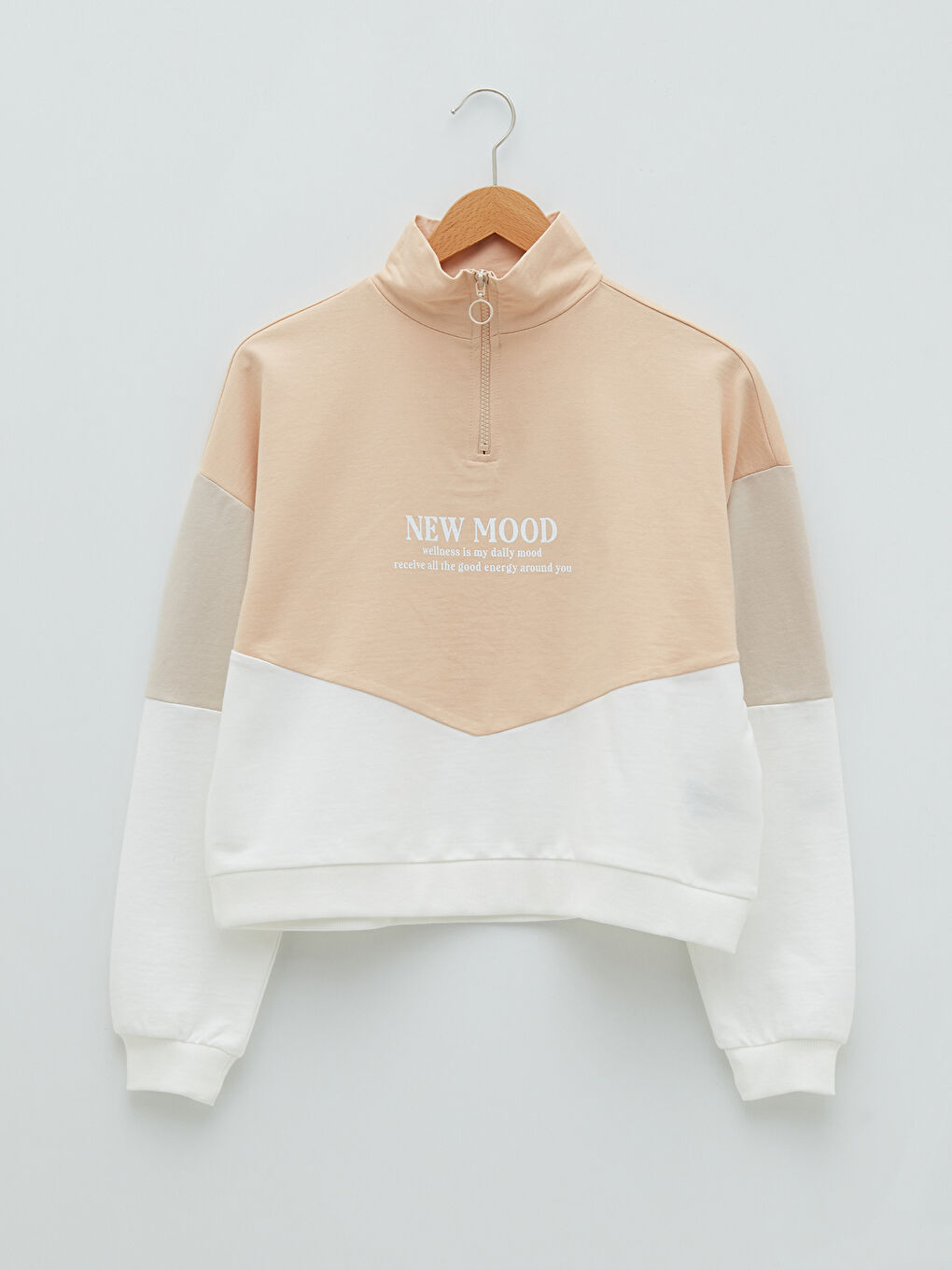 سویتشێرتی ژنان یەخەی مل بەرز قۆڵ درێژ بە بلۆکی ڕەنگ-5