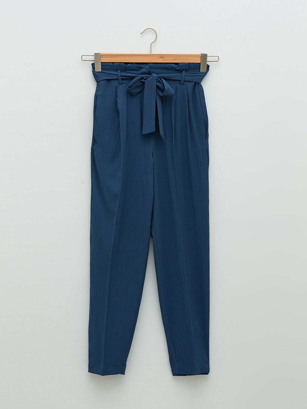 Mavi Beli Lastikli Bağlama Detaylı Kadın Pantolon-4