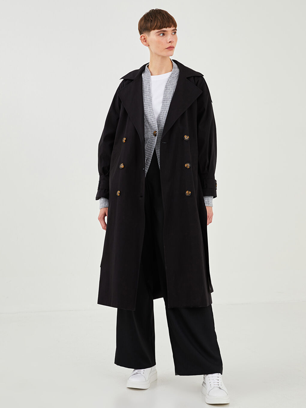 معطف خندق واسع بياقة للسيدات-2