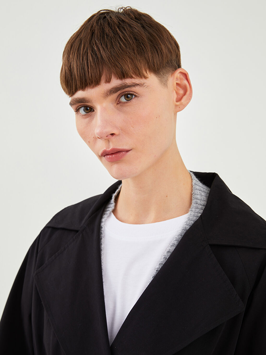 معطف خندق واسع بياقة للسيدات-5