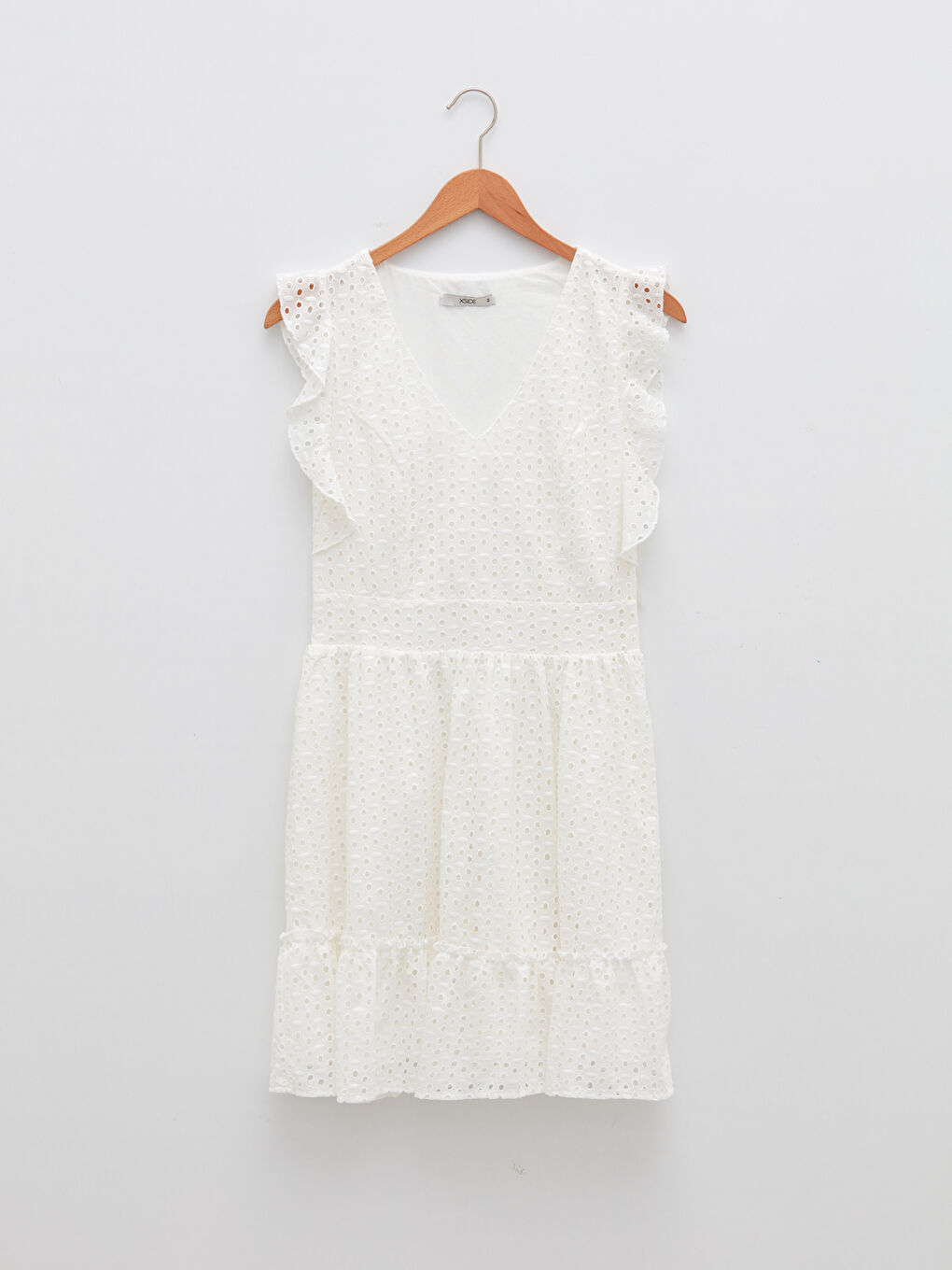 Beyaz V Yaka Dantel Detaylı Kolsuz Pamuklu Kadın Elbise-5