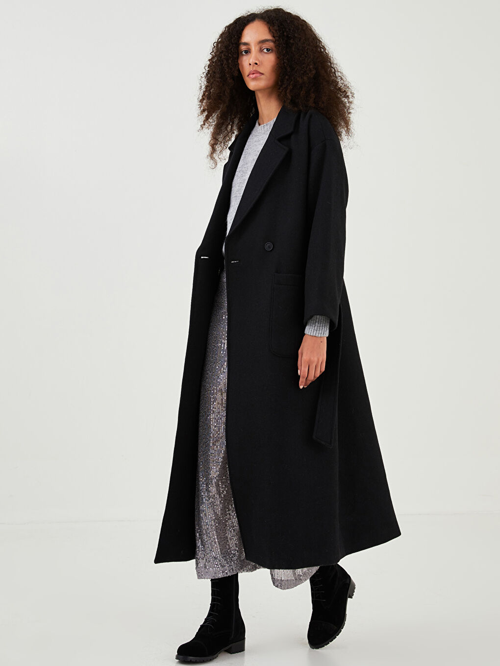 Jacket Collar Plain Oversize Women's Wool Coat-1
