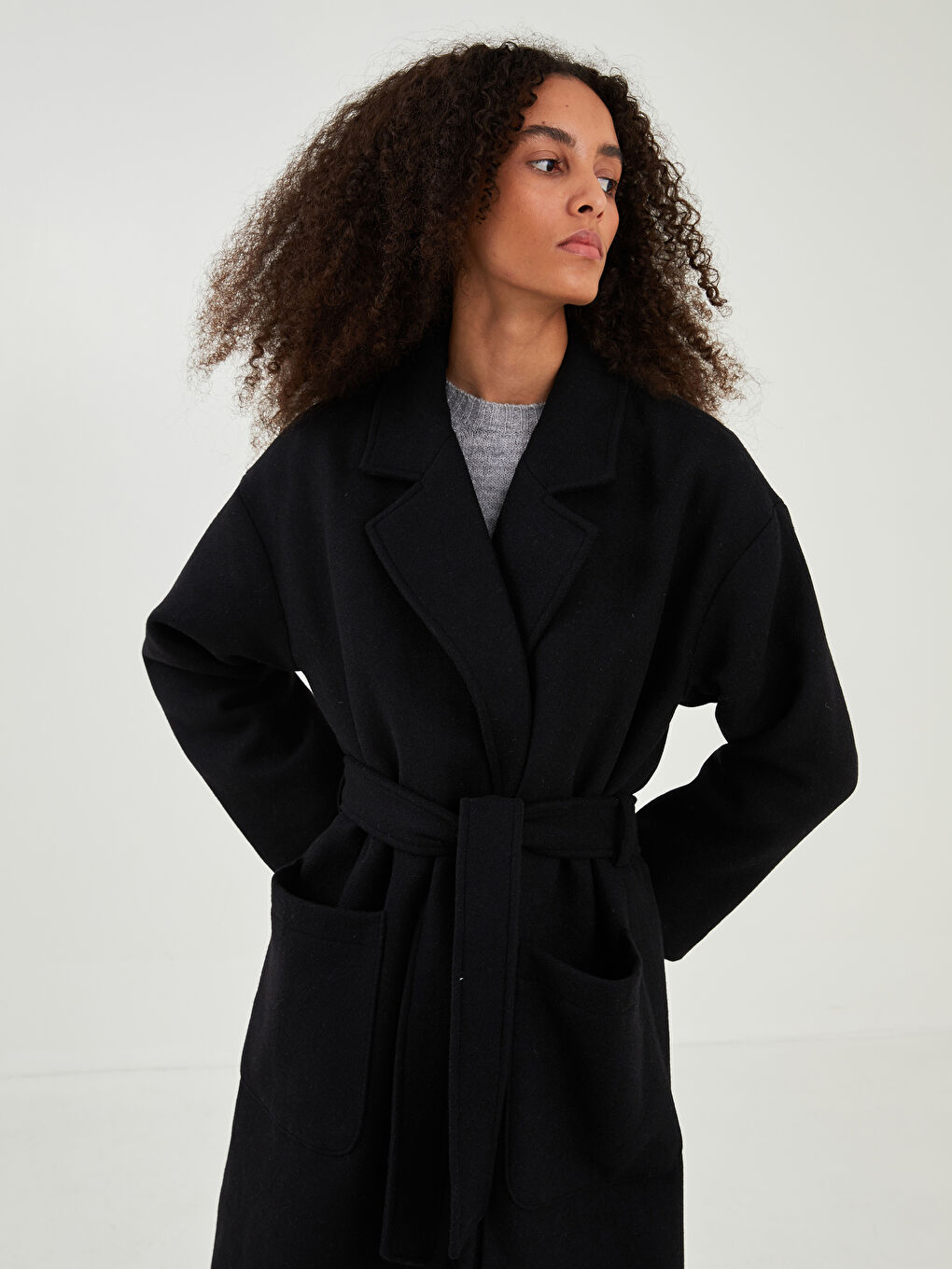 Jacket Collar Plain Oversize Women's Wool Coat-2