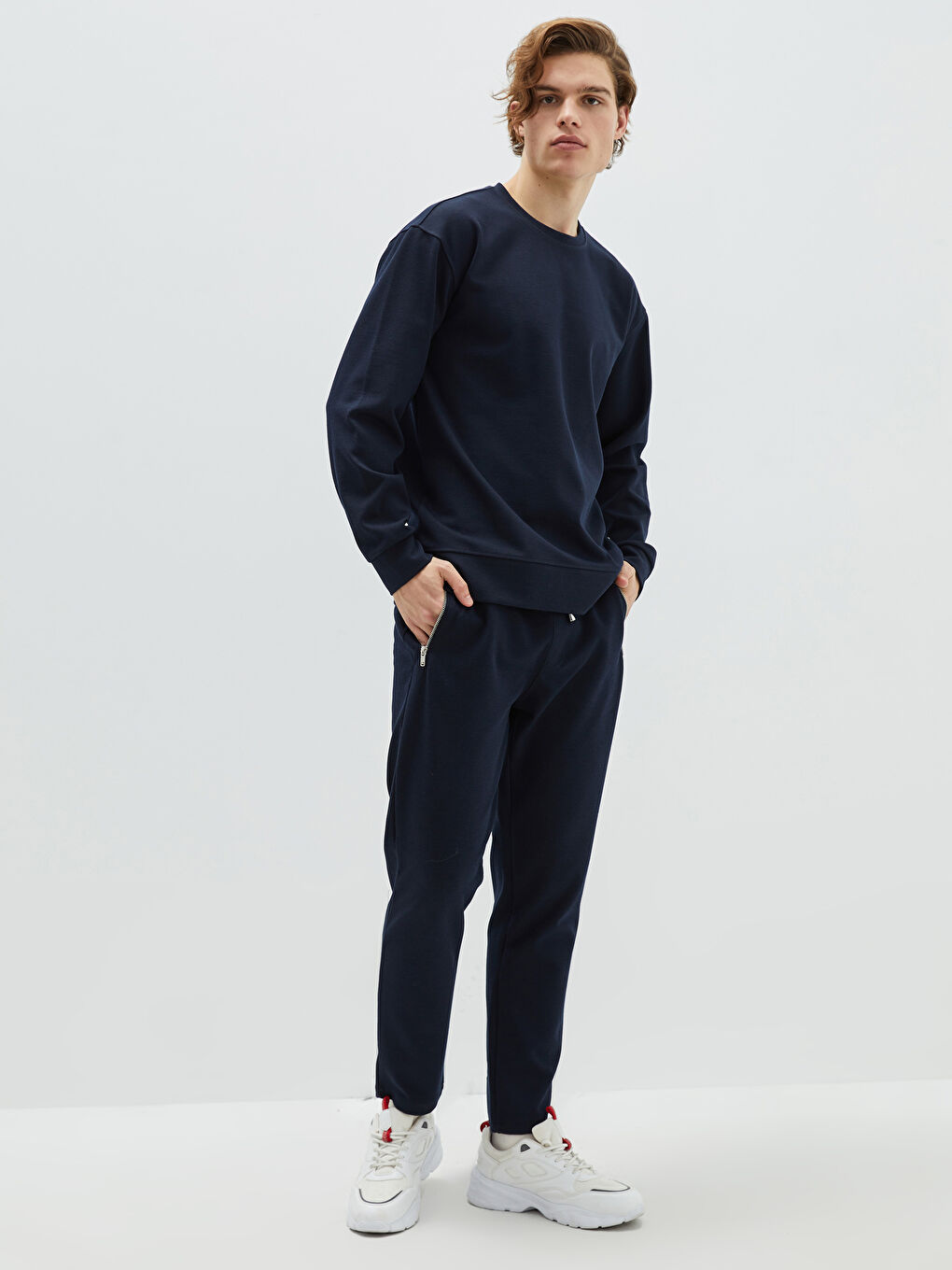 Lacivert Dar Kalıp Erkek Eşofman Altı-2