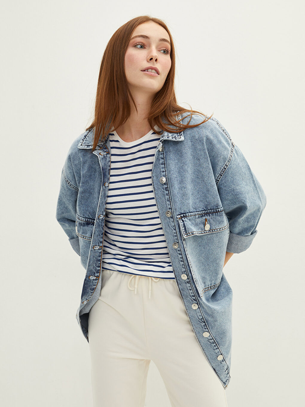 Shirt Neck Regular Long Sleeve Women's Rodeo Jean Jacket