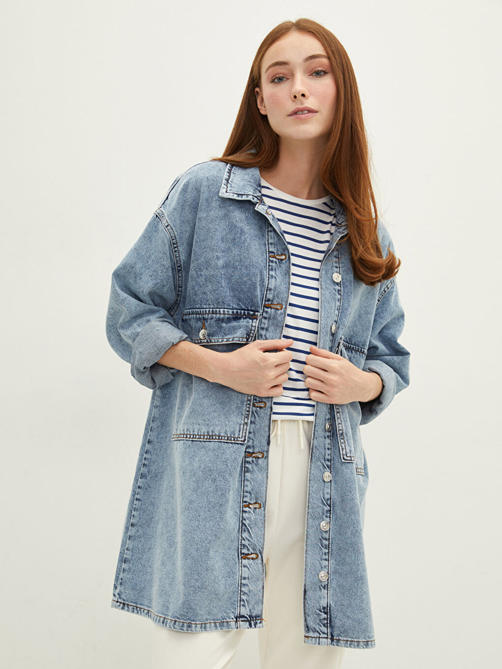 Shirt Neck Regular Long Sleeve Women's Rodeo Jean Jacket-1