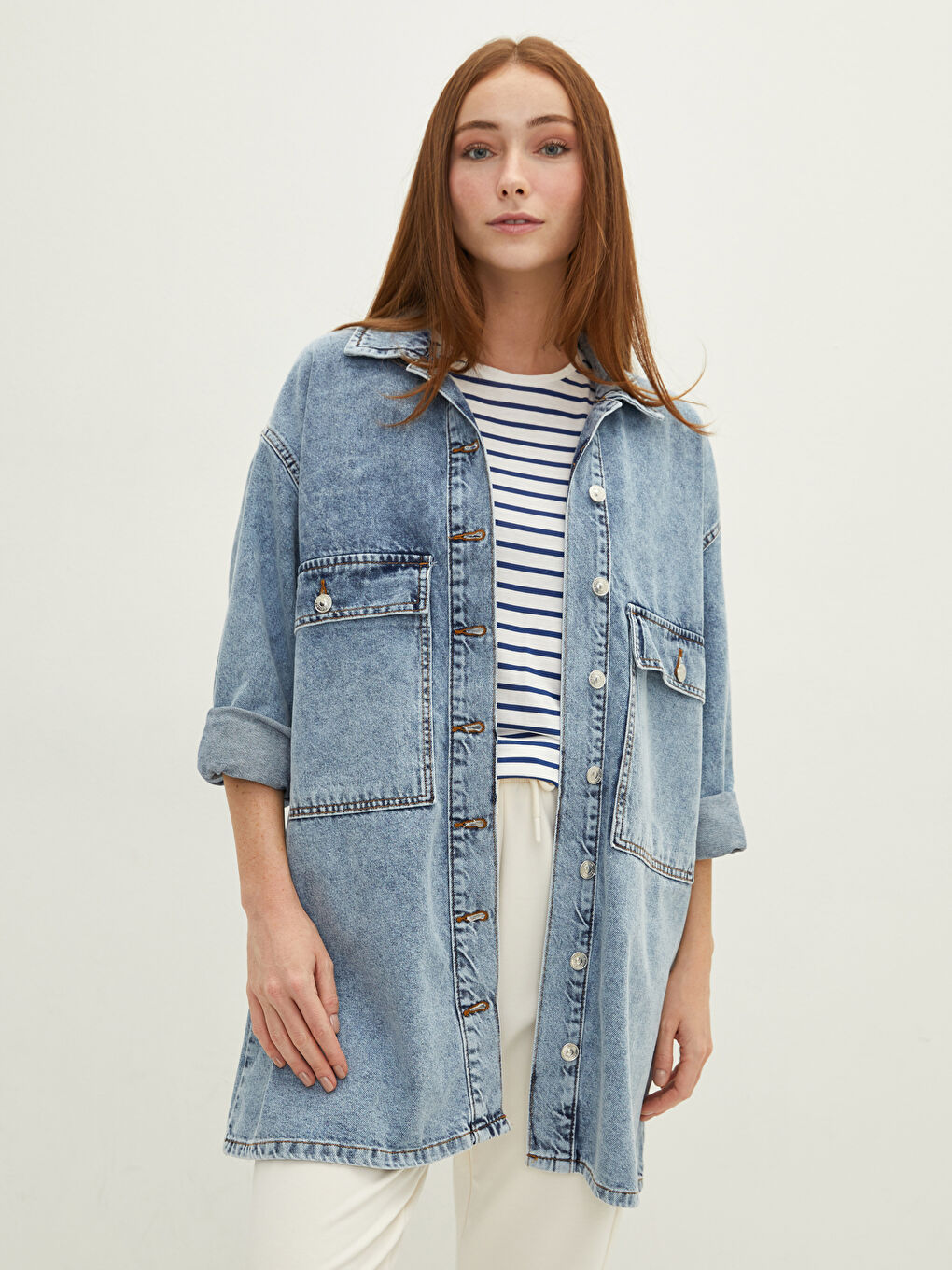 Shirt Neck Regular Long Sleeve Women's Rodeo Jean Jacket-2